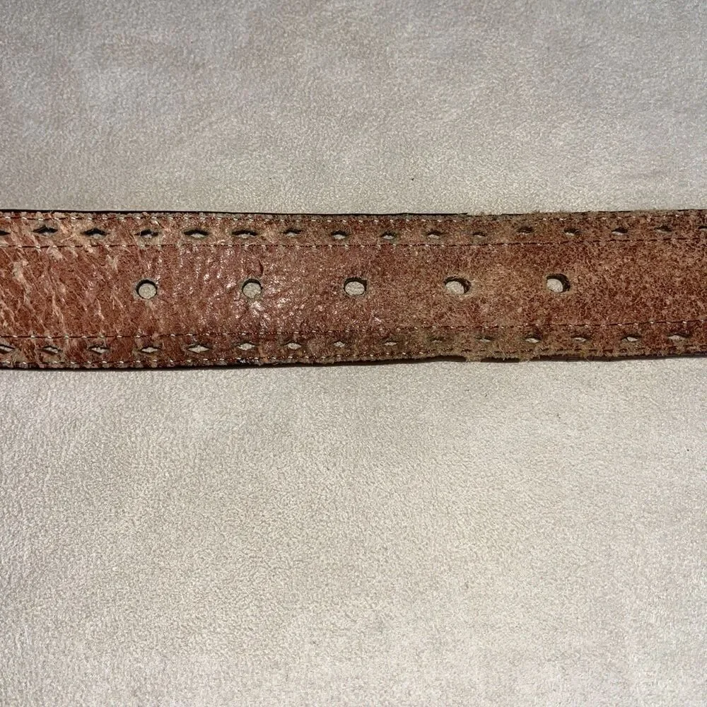 Lauren Ralph Lauren Tooled Brown Leather Belt Flower Pattern Women SZ‎ L 9101304